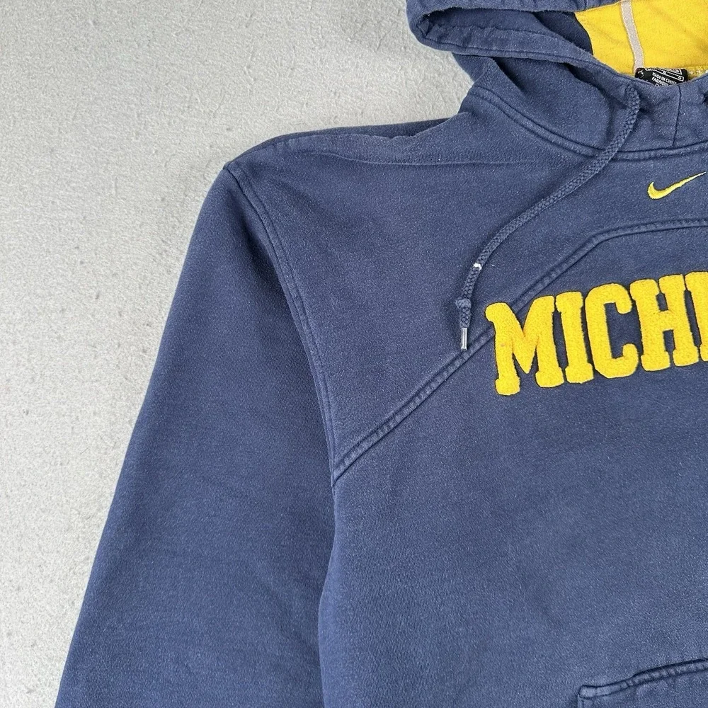 Vtg‎ Nike Michigan University Hoodie Men's Large Navy Blue Center Check Pullover